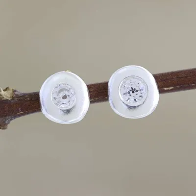 Primary image for Handmade Zircon and Sterling Silver Stud Earrings Shimmering Sphere