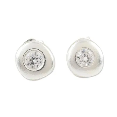 Alternate image for Handmade Zircon and Sterling Silver Stud Earrings Shimmering Sphere
