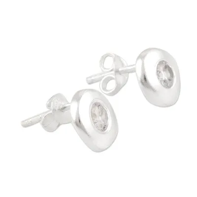 Alternate image for Handmade Zircon and Sterling Silver Stud Earrings Shimmering Sphere