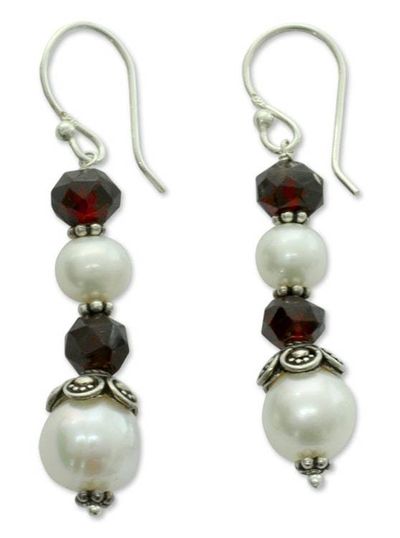 Alternate image for Cultured pearl and garnet dangle earrings Love Pure