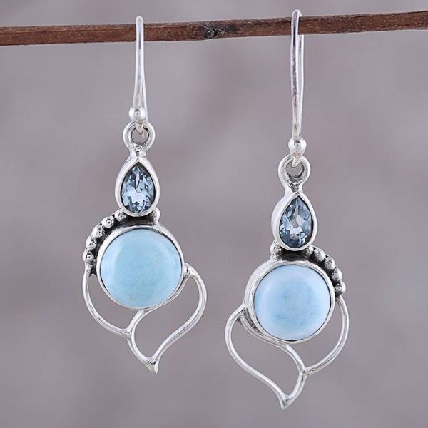 Alternate image for Blue Topaz and Larimar Dangle Earrings Crafted in India Secret Allure