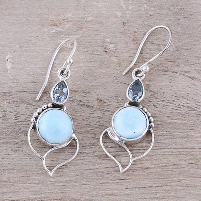 Alternate image for Blue Topaz and Larimar Dangle Earrings Crafted in India Secret Allure
