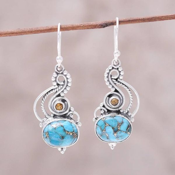 Alternate image for Sterling Silver Citrine Composite Turquoise Dangle Earrings Friendship Token