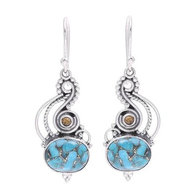 Alternate image for Sterling Silver Citrine Composite Turquoise Dangle Earrings Friendship Token