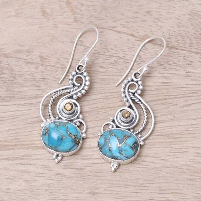 Alternate image for Sterling Silver Citrine Composite Turquoise Dangle Earrings Friendship Token