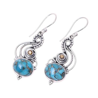 Alternate image for Sterling Silver Citrine Composite Turquoise Dangle Earrings Friendship Token