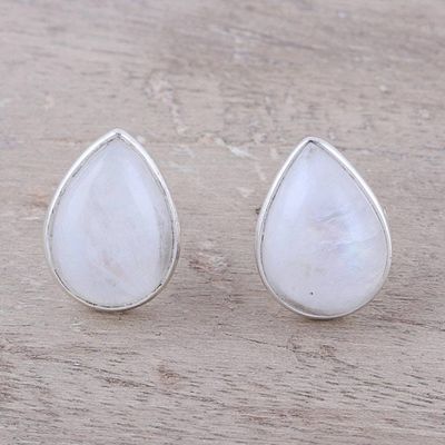 Primary image for Teardrop Rainbow Moonstone Button Earrings from India Mystic Tears