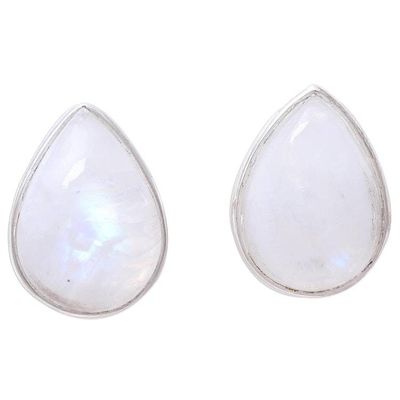Alternate image for Teardrop Rainbow Moonstone Button Earrings from India Mystic Tears