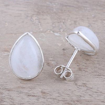 Alternate image for Teardrop Rainbow Moonstone Button Earrings from India Mystic Tears