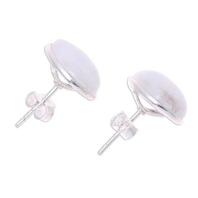 Alternate image for Teardrop Rainbow Moonstone Button Earrings from India Mystic Tears