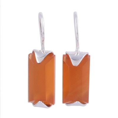 Alternate image for Minimalist Orange Onyx and Silver Drop Earrings Solid State