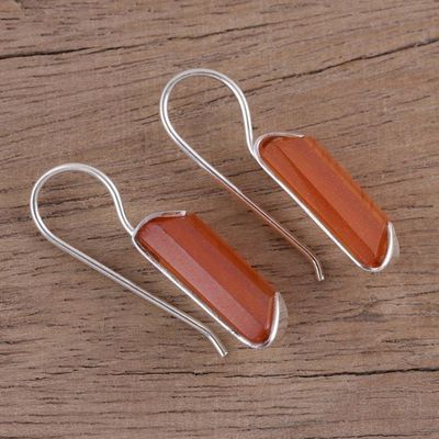 Alternate image for Minimalist Orange Onyx and Silver Drop Earrings Solid State