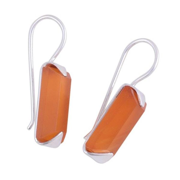 Alternate image for Minimalist Orange Onyx and Silver Drop Earrings Solid State