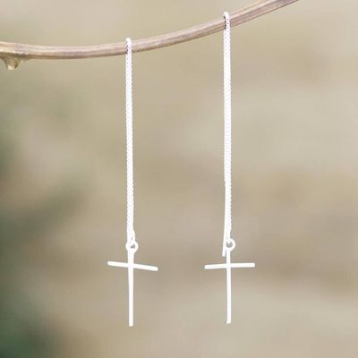 Primary image for Sterling Silver Threader Earrings with Cross Motif Profound Belief