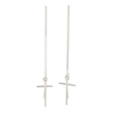 Alternate image for Sterling Silver Threader Earrings with Cross Motif Profound Belief