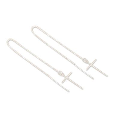 Alternate image for Sterling Silver Threader Earrings with Cross Motif Profound Belief