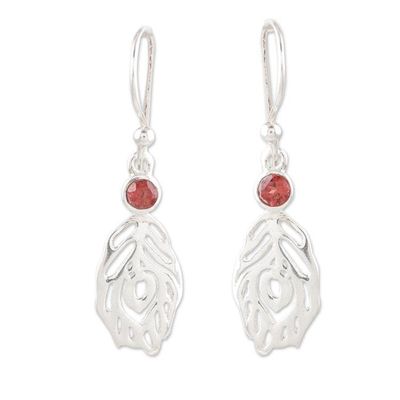 Alternate image for Garnet and Sterling Silver Dangle Earrings Crafted in India Feather Touch