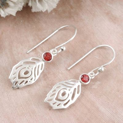 Alternate image for Garnet and Sterling Silver Dangle Earrings Crafted in India Feather Touch