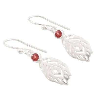Alternate image for Garnet and Sterling Silver Dangle Earrings Crafted in India Feather Touch