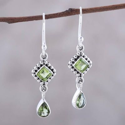 Primary image for Multi-Shape Peridot and Sterling Silver Dangle Earrings Shimmering Light