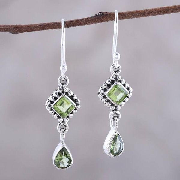 Alternate image for Multi-Shape Peridot and Sterling Silver Dangle Earrings Shimmering Light