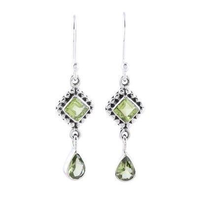 Alternate image for Multi-Shape Peridot and Sterling Silver Dangle Earrings Shimmering Light