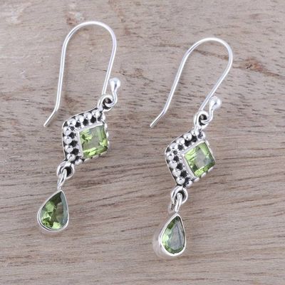 Alternate image for Multi-Shape Peridot and Sterling Silver Dangle Earrings Shimmering Light