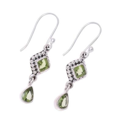 Alternate image for Multi-Shape Peridot and Sterling Silver Dangle Earrings Shimmering Light