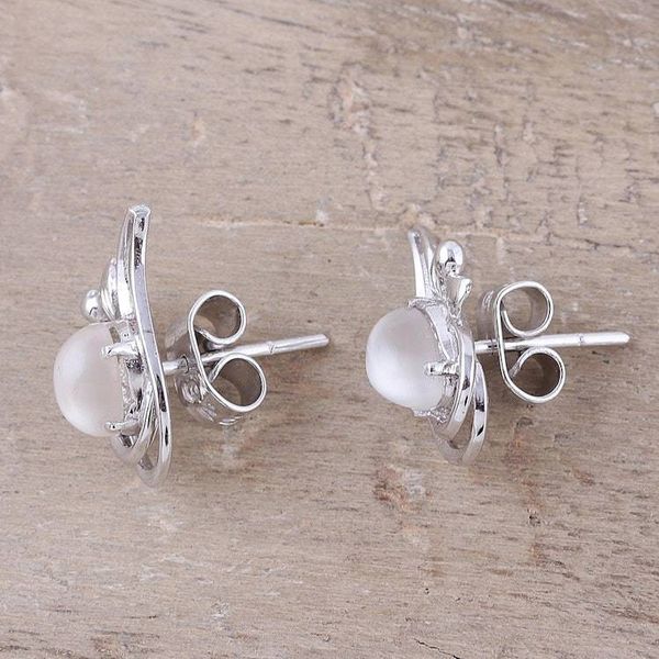 Alternate image for Rhodium Plated Moonstone Paisley Button Earrings from India Classic Paisley