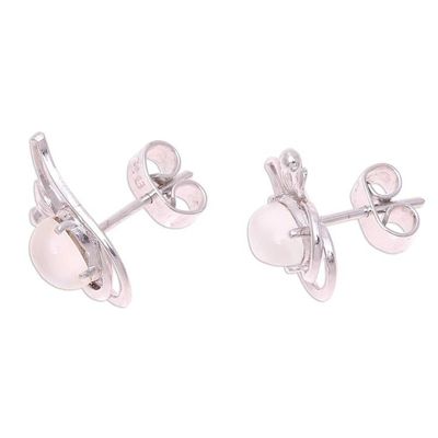 Alternate image for Rhodium Plated Moonstone Paisley Button Earrings from India Classic Paisley