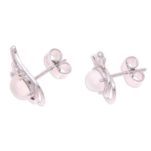 Alternate image for Rhodium Plated Moonstone Paisley Button Earrings from India Classic Paisley