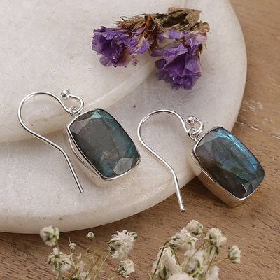 Primary image for 15 Carat Labradorite Earrings in Sterling Silver Bezels Darkening Mist