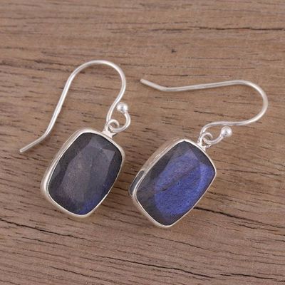 Alternate image for 15 Carat Labradorite Earrings in Sterling Silver Bezels Darkening Mist