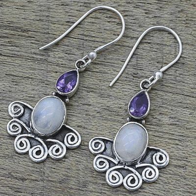 Alternate image for Rainbow Moonstone and Amethyst Sterling Silver Earrings Joyful Alliance