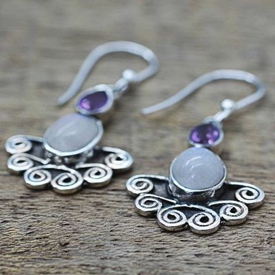 Alternate image for Rainbow Moonstone and Amethyst Sterling Silver Earrings Joyful Alliance