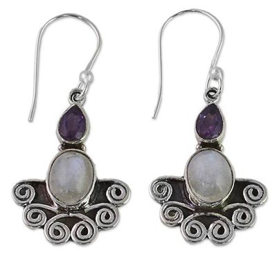 Alternate image for Rainbow Moonstone and Amethyst Sterling Silver Earrings Joyful Alliance