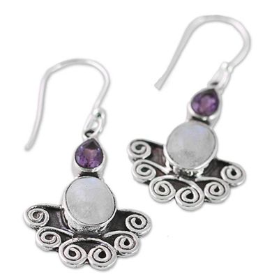 Alternate image for Rainbow Moonstone and Amethyst Sterling Silver Earrings Joyful Alliance
