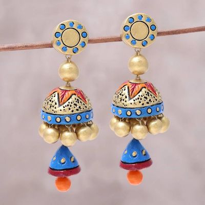 Alternate image for Hand-Painted Festive Glamour Jhumka Ceramic Earrings Festive Glamour