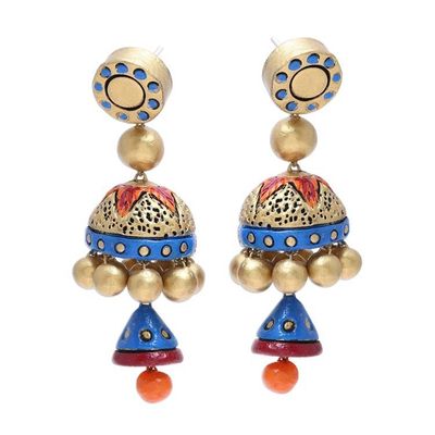 Alternate image for Hand-Painted Festive Glamour Jhumka Ceramic Earrings Festive Glamour