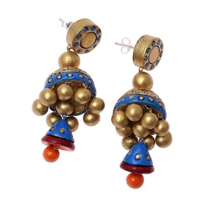 Alternate image for Hand-Painted Festive Glamour Jhumka Ceramic Earrings Festive Glamour