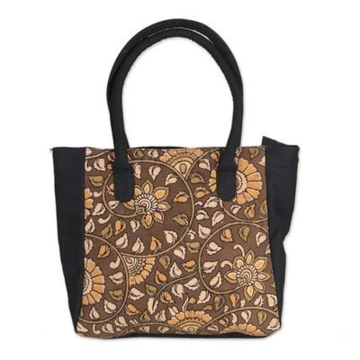Primary image for Floral and Leaf-Themed Hand Block-Printed Cotton Tote Bag Swirling Blossoms