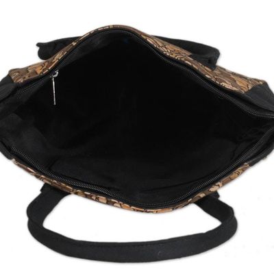 Alternate image for Floral and Leaf-Themed Hand Block-Printed Cotton Tote Bag Swirling Blossoms