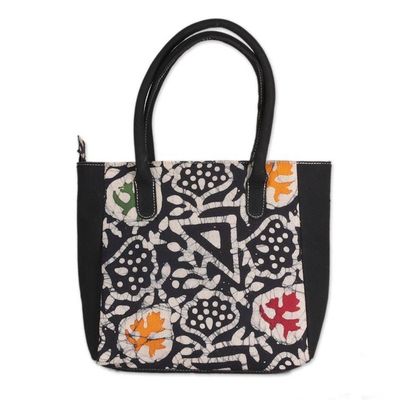 Alternate image for Abstract Botanical Geometric-Themed Batik Cotton Tote Bag Mystic Fusion