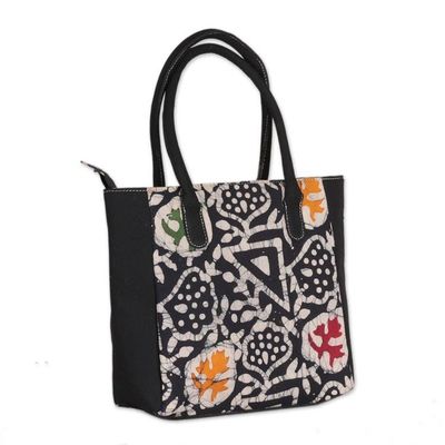 Alternate image for Abstract Botanical Geometric-Themed Batik Cotton Tote Bag Mystic Fusion