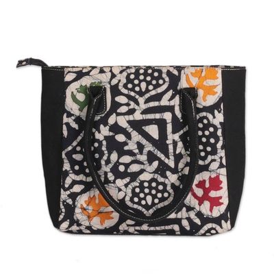 Alternate image for Abstract Botanical Geometric-Themed Batik Cotton Tote Bag Mystic Fusion