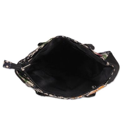 Alternate image for Abstract Botanical Geometric-Themed Batik Cotton Tote Bag Mystic Fusion