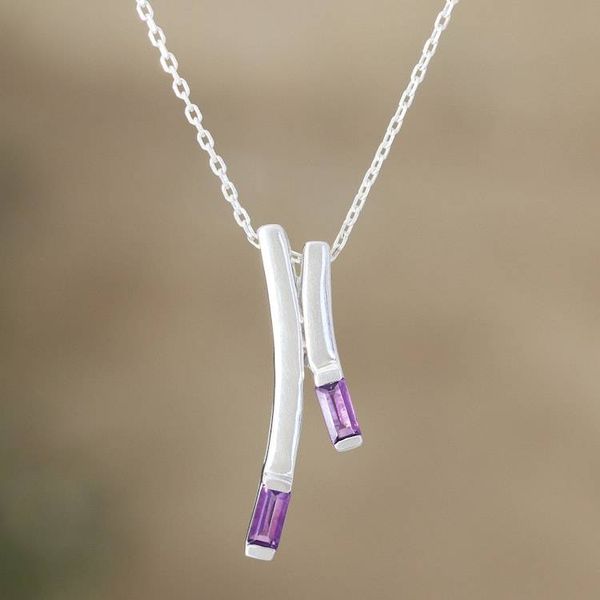 Alternate image for Sterling Silver and Amethyst Pendant Necklace from India Plum Glow