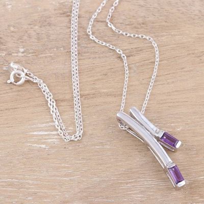 Alternate image for Sterling Silver and Amethyst Pendant Necklace from India Plum Glow