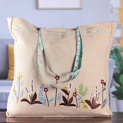 Primary image for Rayon Embroidered Cotton Tote Bag with Spring-Themed Details My Spring
