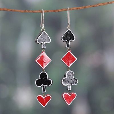 Alternate image for Handcrafted Card Suit-Themed Ceramic Dangle Earrings Lucky Suits